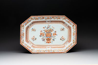 A large Chinese famille rose octagonal 'flower basket' dish, Yongzheng/Qianlong