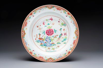 A large Chinese famille rose 'peacocks' basin, Qianlong, ca. 1760 - 1770