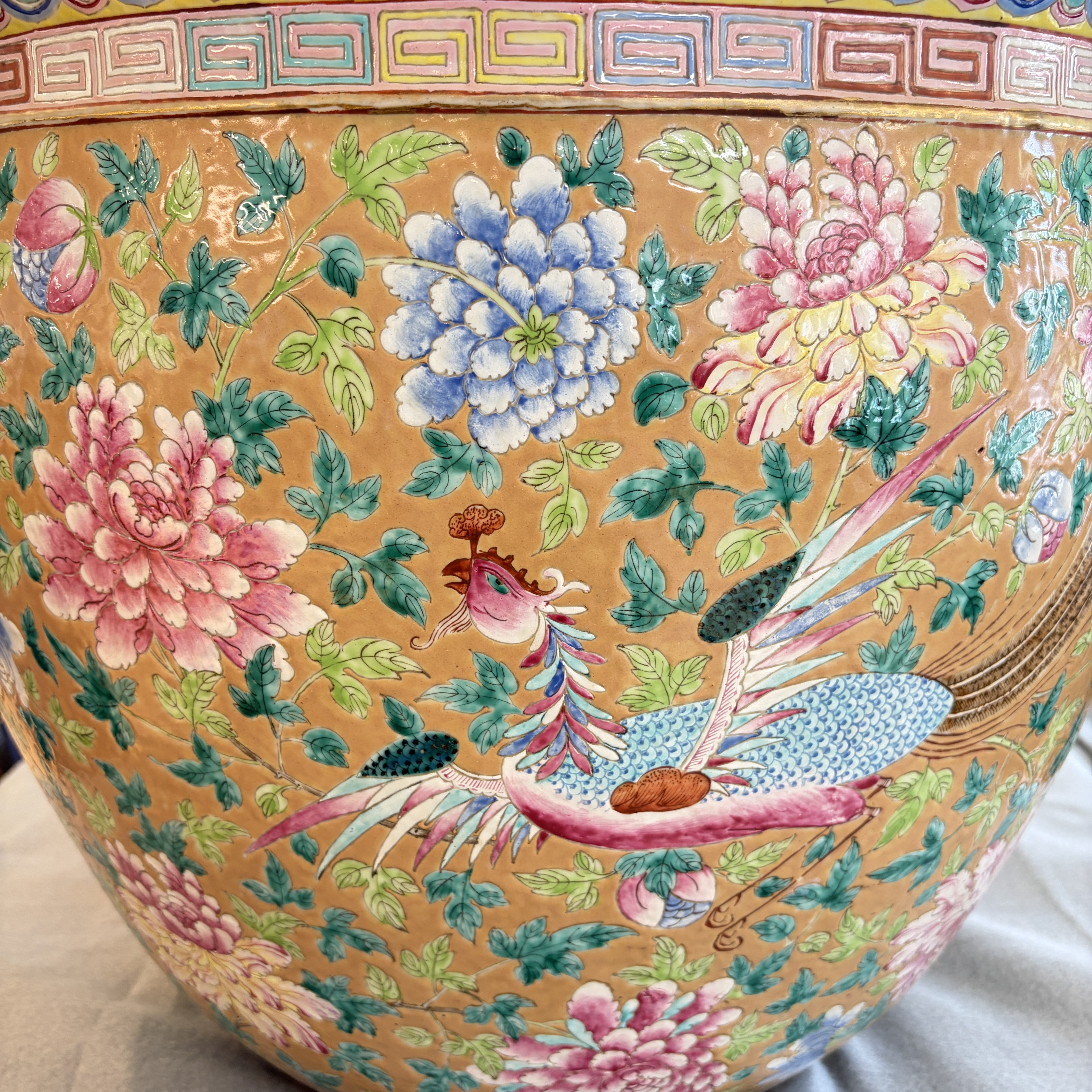A large Chinese famille rose 'Phoenixes and Peonies' fish bowl for the Straits or Peranakan market — photo 27