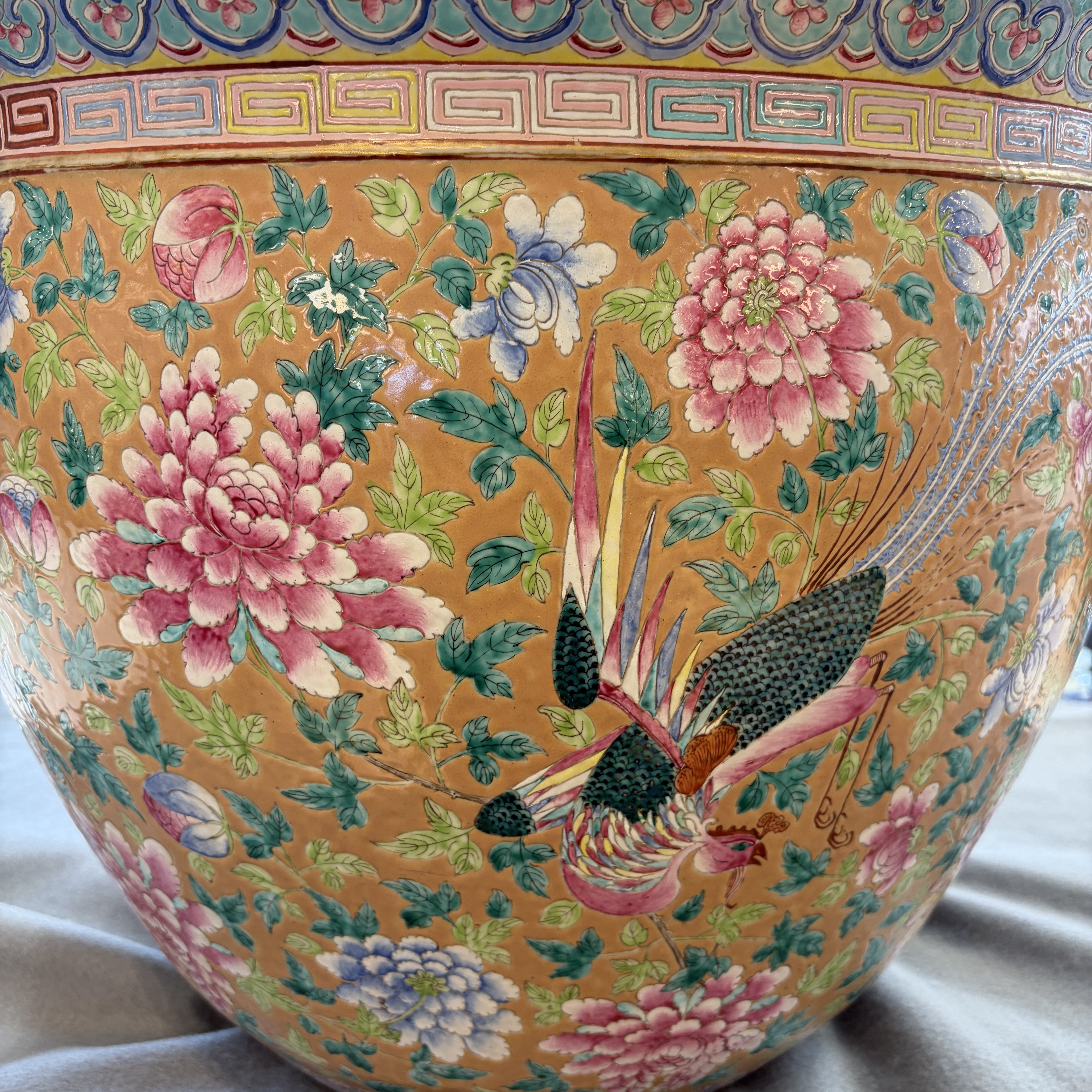 A large Chinese famille rose 'Phoenixes and Peonies' fish bowl for the Straits or Peranakan market — photo 28