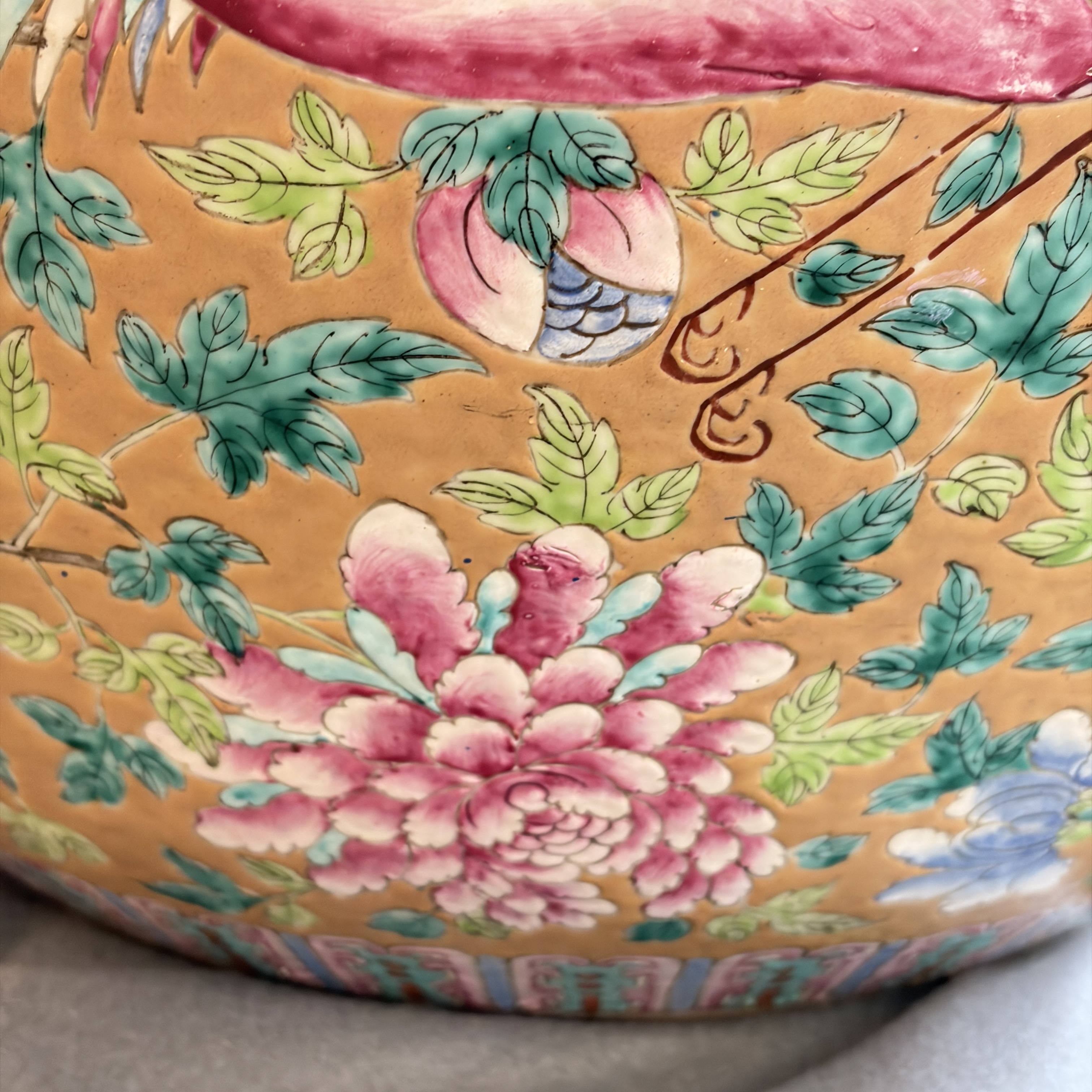 A large Chinese famille rose 'Phoenixes and Peonies' fish bowl for the Straits or Peranakan market — photo 41