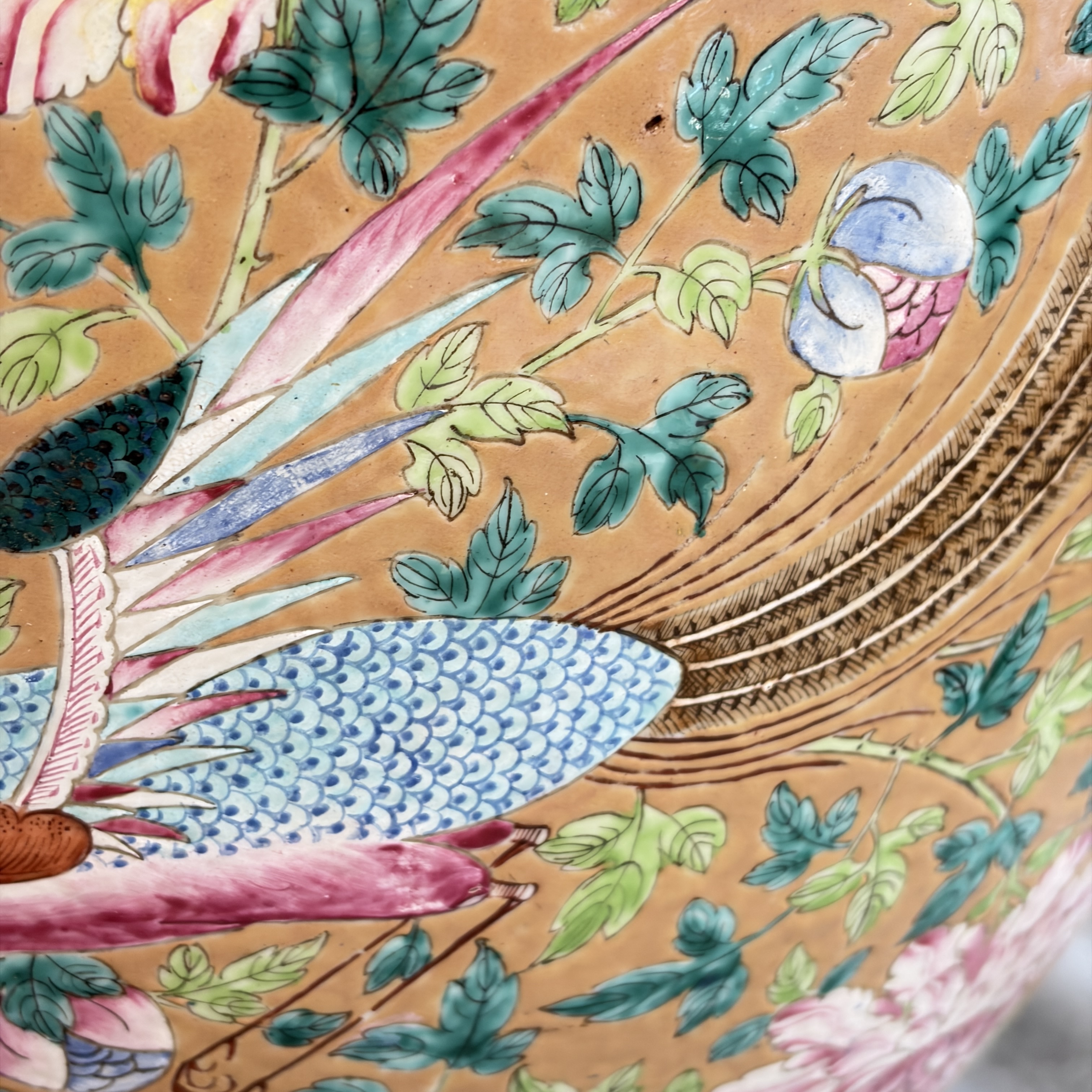 A large Chinese famille rose 'Phoenixes and Peonies' fish bowl for the Straits or Peranakan market — photo 42