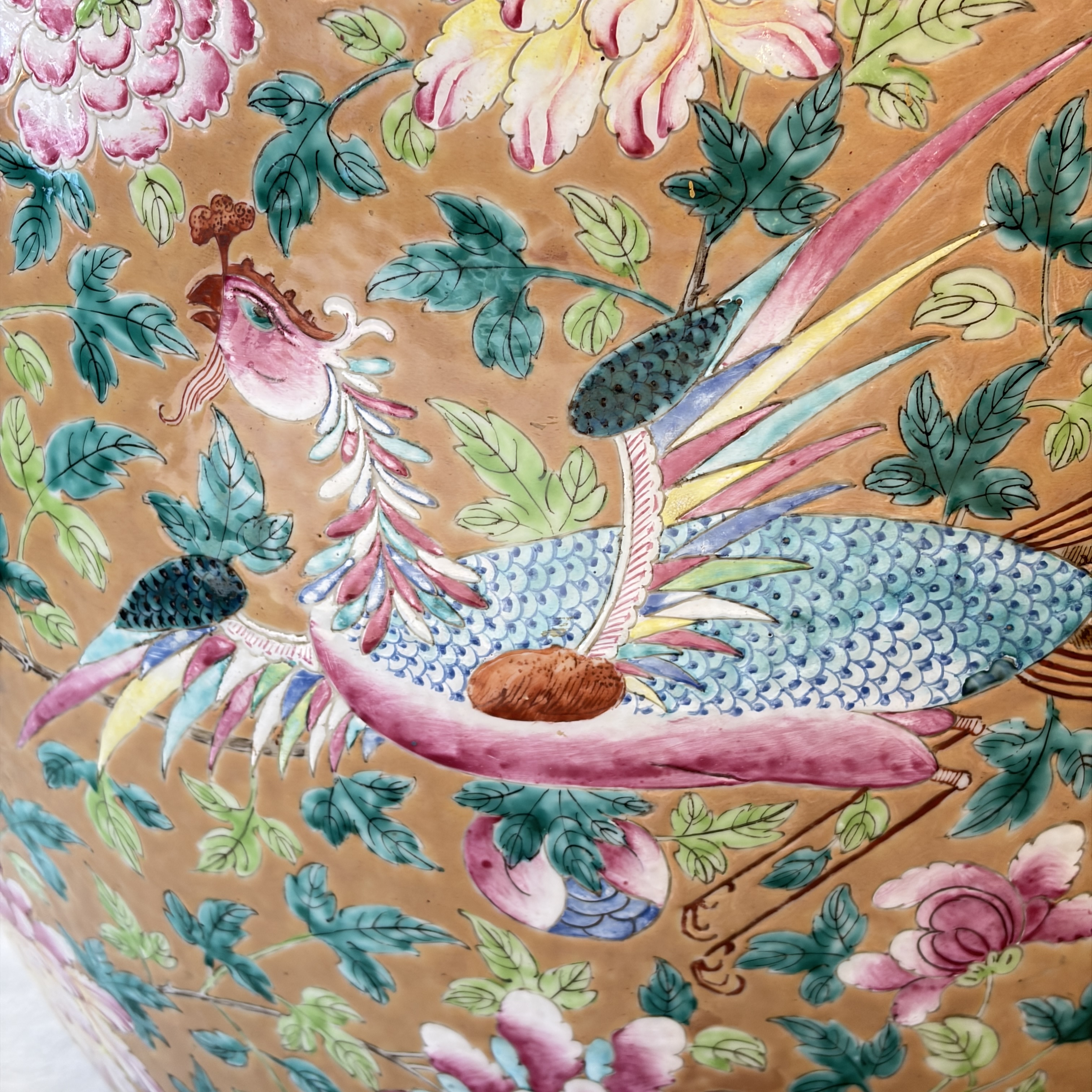 A large Chinese famille rose 'Phoenixes and Peonies' fish bowl for the Straits or Peranakan market — photo 48