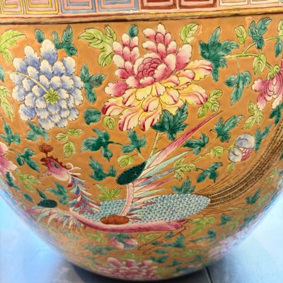 A large Chinese famille rose 'Phoenixes and Peonies' fish bowl for the Straits or Peranakan market — photo 1
