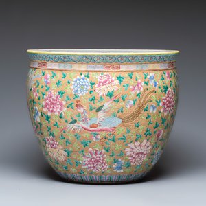 A large Chinese famille rose 'Phoenixes and Peonies' fish bowl for the Straits or Peranakan market — photo 2