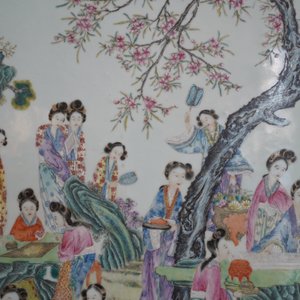 A large Chinese famille rose plaque inset in a wooden table, Republic, 20th C. — 照片 39