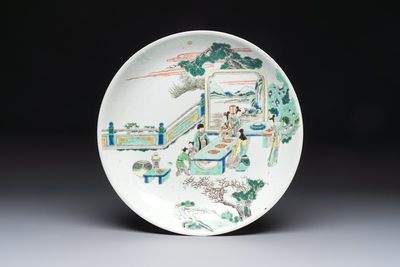 A large Chinese famille verte 'Banquet' dish, lingzhi mark, Kangxi