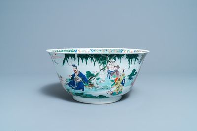A large Chinese famille verte bowl with figurative design, Kangxi
