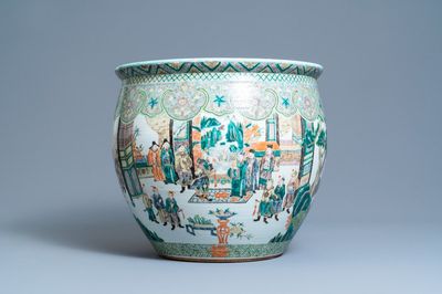 A large Chinese famille verte fish bowl, 19th C.
