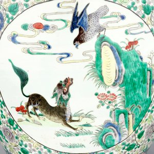 A large Chinese famille verte fish bowl with mythological animals, 19th C. — 照片 6