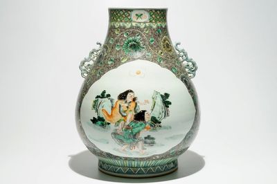 A large Chinese famille verte "HeHe Er Xian" hu vase, 19/20th C.