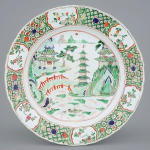 A large Chinese famille verte landscape charger, Kangxi — photo 1