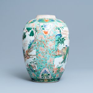 A large Chinese famille verte 'mythical beasts' jar with wooden cover, Kangxi — 照片 5