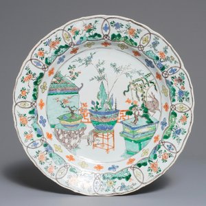 A large Chinese famille verte 'Three friends of winter' dish, Kangxi — photo 1