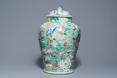 康熙 五彩风景河流大瓷罐