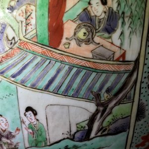 A large Chinese famille verte vase and cover with figures in fluvial landscapes, Kangxi — photo 45