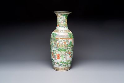 A large Chinese famille verte vase with figures in a garden, 19th C.