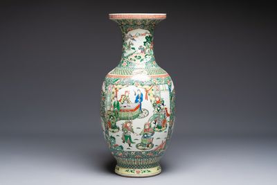 A large Chinese famille verte vase with narrative design, 19th C.