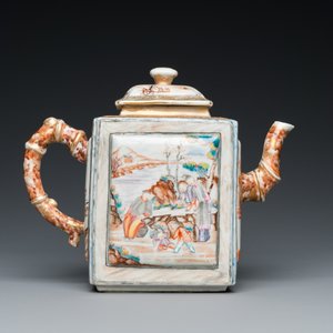 A large Chinese faux-bamboo 'mandarin' teapot and cover, Qianlong — photo 4