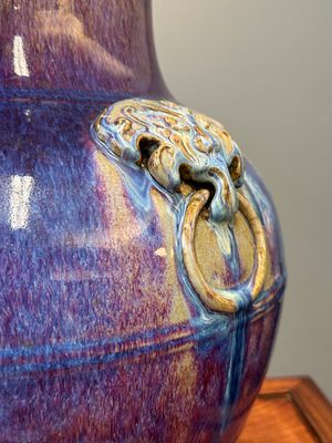 A large Chinese flambé glaze 'hu' vase with Taotie handles, Qing — 照片 10