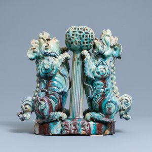 A large Chinese flambé-glazed Shiwan pottery incense burner with Buddhist lions, 19th C. — 照片 2