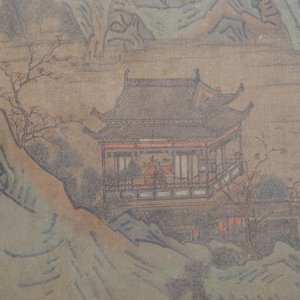 A large Chinese framed landscape painting with a village in a rocky landscape, 18/19th C. — 照片 3