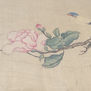 A large Chinese framed scroll painting with birds and flowers, 18th C. — 照片 13