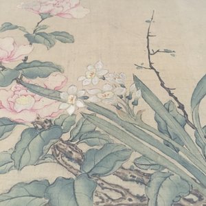 A large Chinese framed scroll painting with birds and flowers, 18th C. — 照片 9