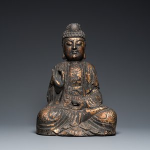 A large Chinese gilded wooden Buddha, Qing — 照片 1