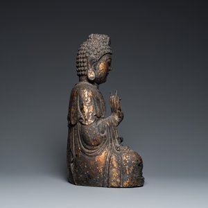 A large Chinese gilded wooden Buddha, Qing — 照片 4