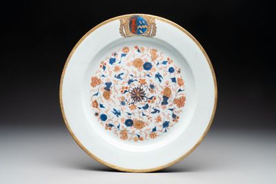 A large Chinese Imari-style armorial dish with the arms of Turner impaling Page for the English market, Kangxi, ca. 1718