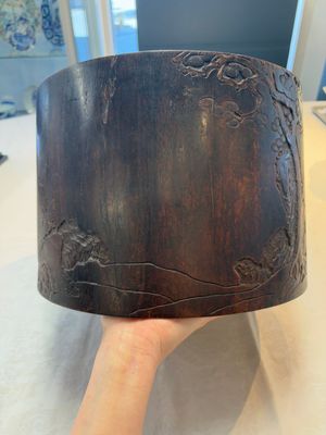 A large Chinese inscribed zitan brush pot, 18/19th C. — photo 8