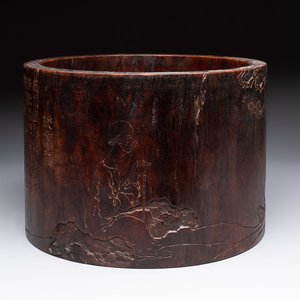 A large Chinese inscribed zitan brush pot, 18/19th C. — photo 1