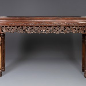 A large Chinese jichimu wooden 'tiaoan' with lingzhi and chilong design, 19/20th C. — 照片 3