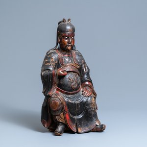 A large Chinese lacquered wood figure of Guandi, Kangxi — 照片 1