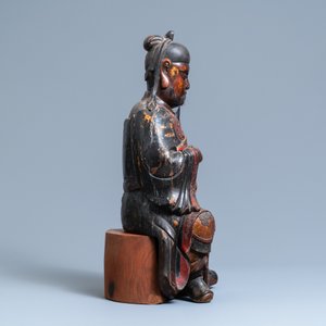 A large Chinese lacquered wood figure of Guandi, Kangxi — 照片 3