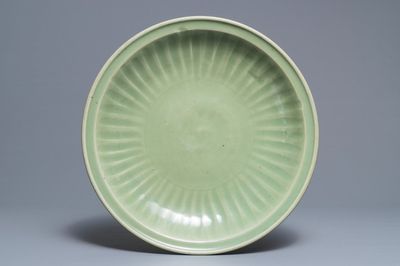 A large Chinese Longquan celadon charger, Ming