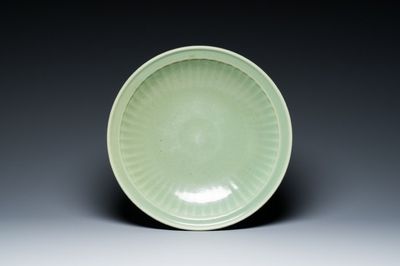 A large Chinese Longquan celadon dish, Yuan/Ming
