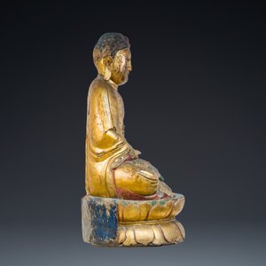 A large Chinese or Vietnamese polychromed and glit wooden Buddha, 19th C. — 照片 2