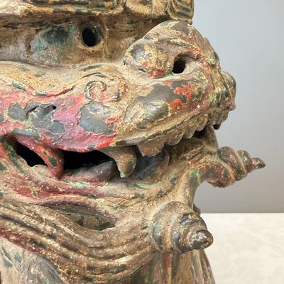 A large Chinese polychromed bronze Buddhist lion-form incense burner — 照片 4