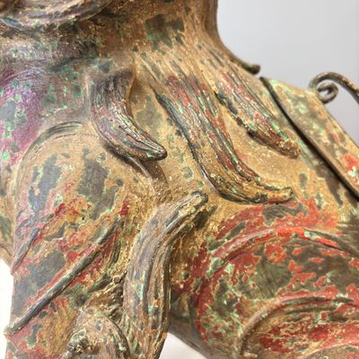 A large Chinese polychromed bronze Buddhist lion-form incense burner — 照片 10