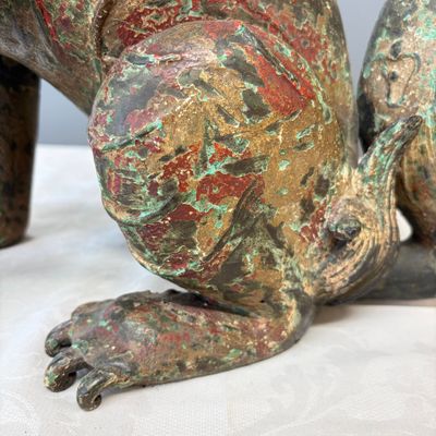 A large Chinese polychromed bronze Buddhist lion-form incense burner — 照片 14