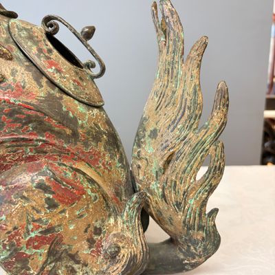 A large Chinese polychromed bronze Buddhist lion-form incense burner — 照片 15