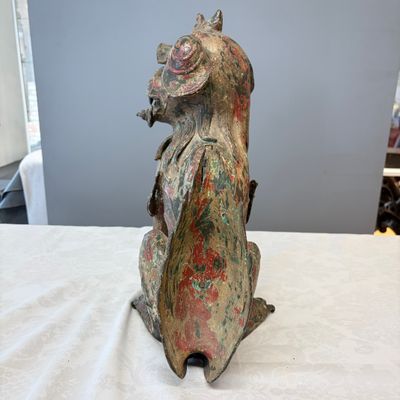 A large Chinese polychromed bronze Buddhist lion-form incense burner — 照片 16