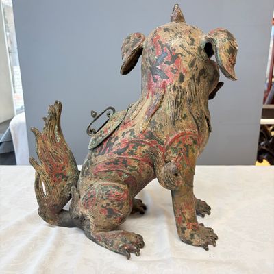 A large Chinese polychromed bronze Buddhist lion-form incense burner — 照片 18