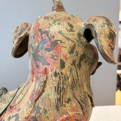 A large Chinese polychromed bronze Buddhist lion-form incense burner — 照片 19