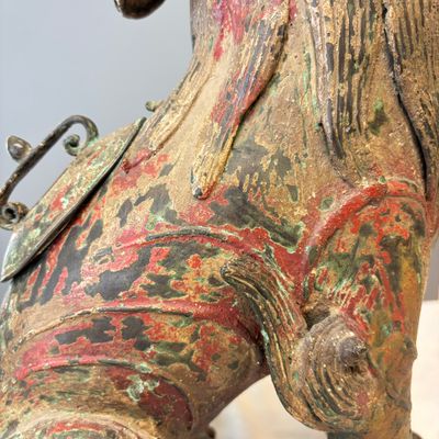A large Chinese polychromed bronze Buddhist lion-form incense burner — 照片 20