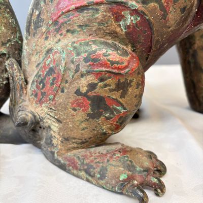 A large Chinese polychromed bronze Buddhist lion-form incense burner — 照片 21