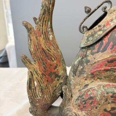 A large Chinese polychromed bronze Buddhist lion-form incense burner — 照片 22