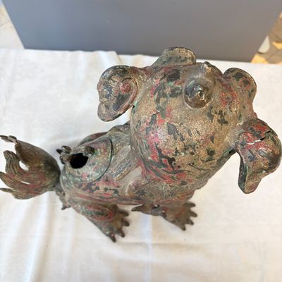 A large Chinese polychromed bronze Buddhist lion-form incense burner — 照片 23